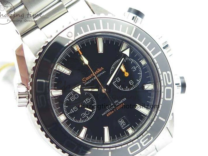 0513 Planet Ocean Master Chrono SS OM 1:1 Best Edition Black Dial On SS Bracelet A9900 V Fashionable 8113